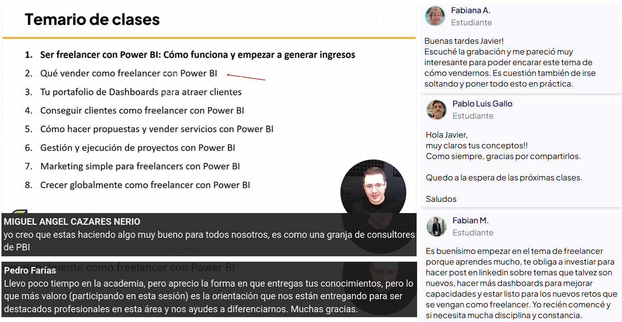 Testimoniales de De cero a freelancer con Power BI 1 